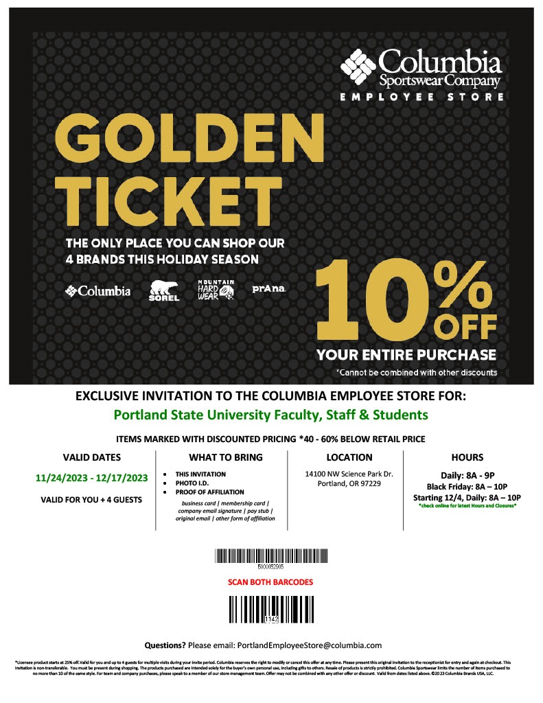 Columbia sportswear london employee store shop invite jan 2019 january 4